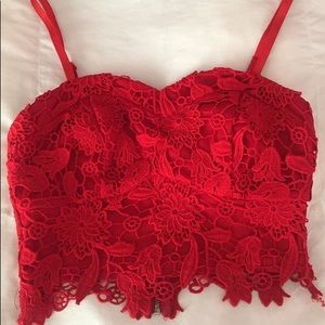 True red elegant floral lace top